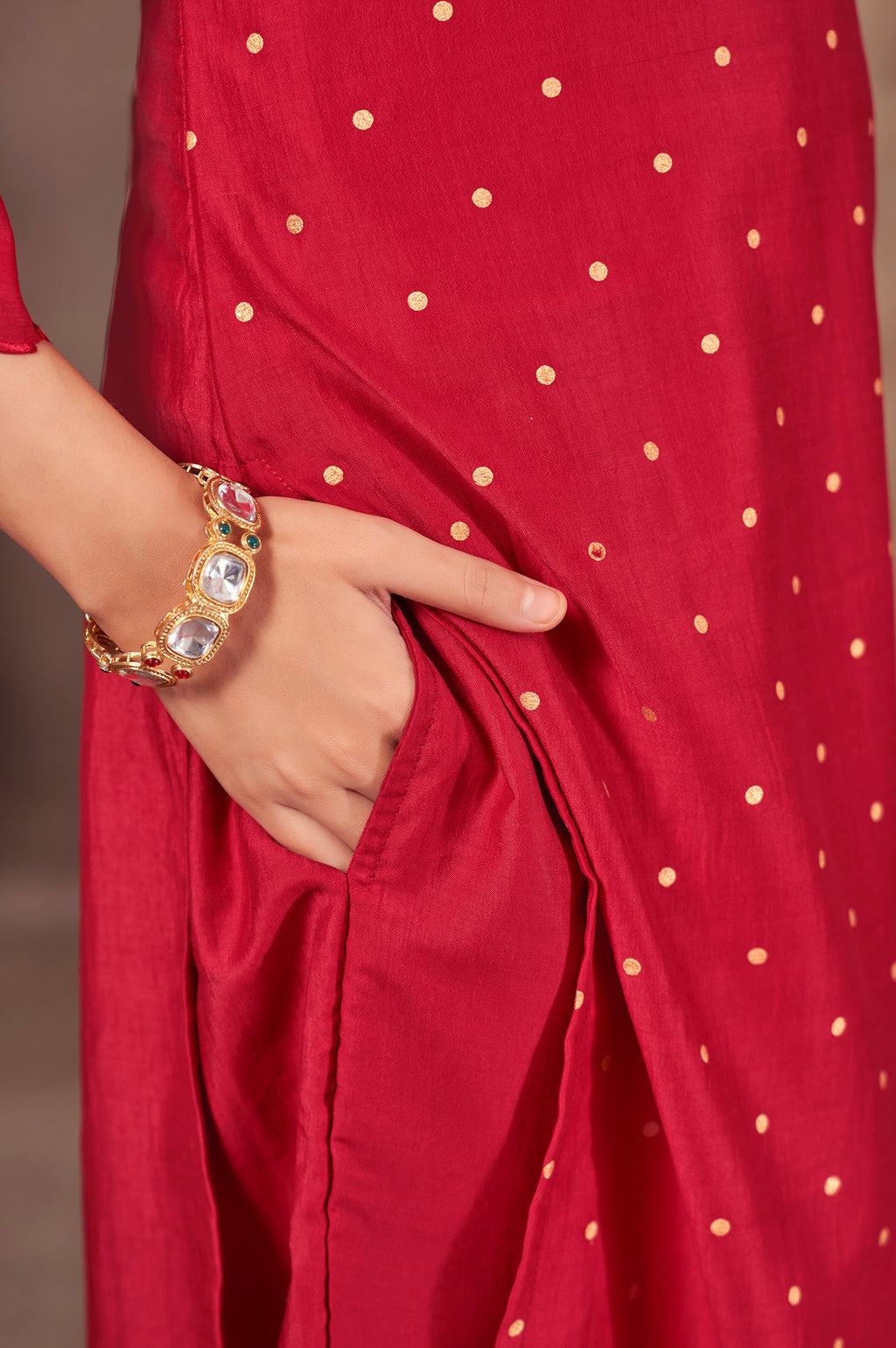 Red Chinnon Embroidered Straight Kurta Set
