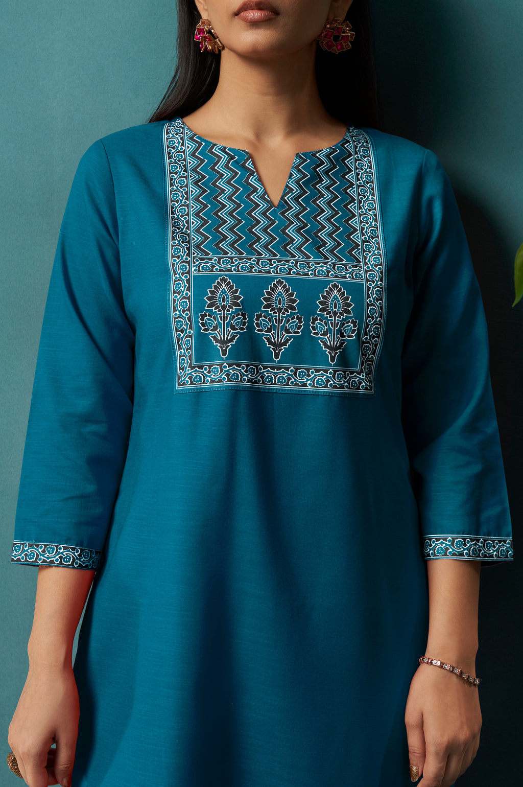 Blue Cotton Blend Digital Printed Straight Kurta Set