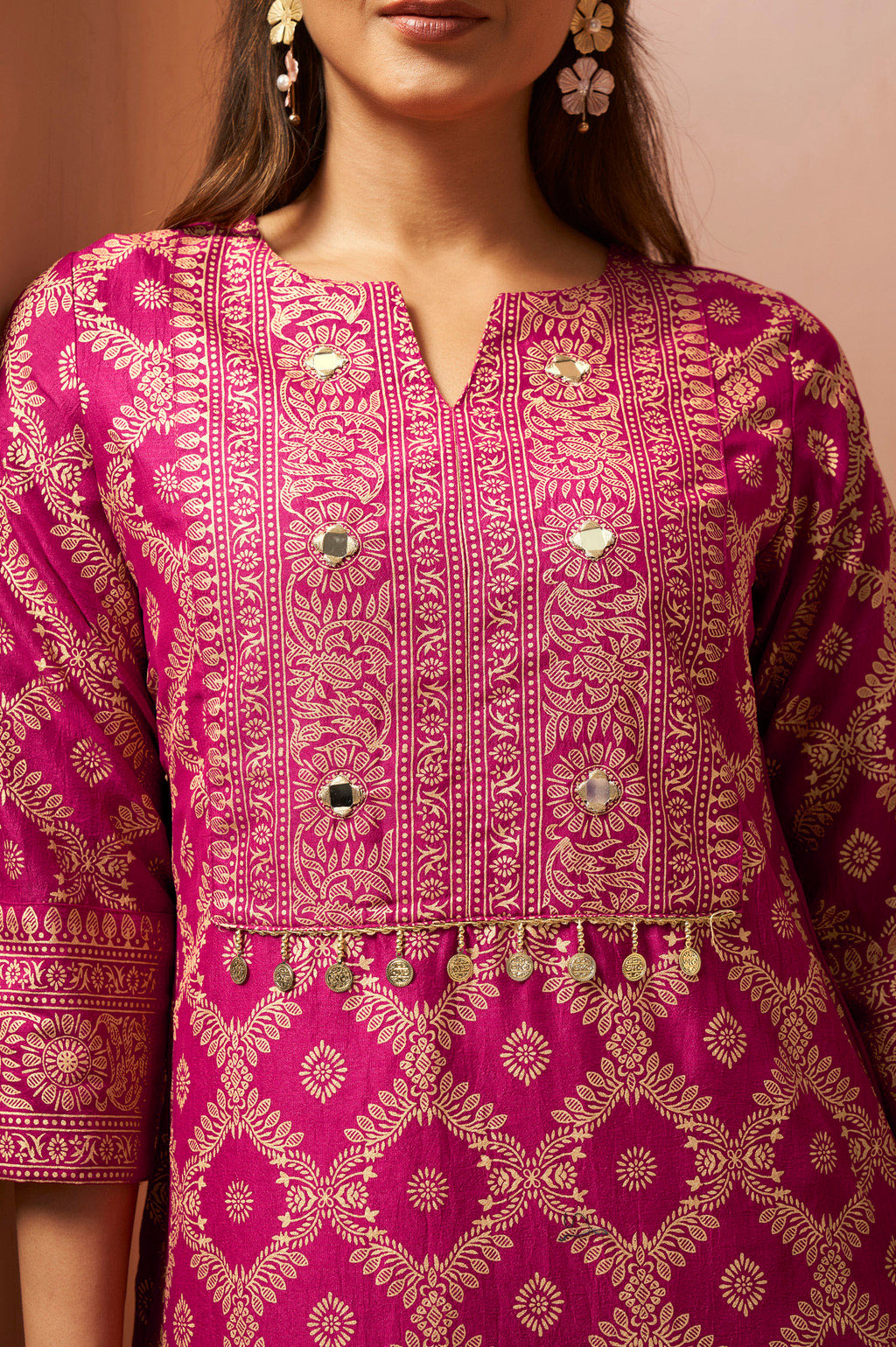 Women's Pink Foil Printed Vichitra Silk Co-Ord Set