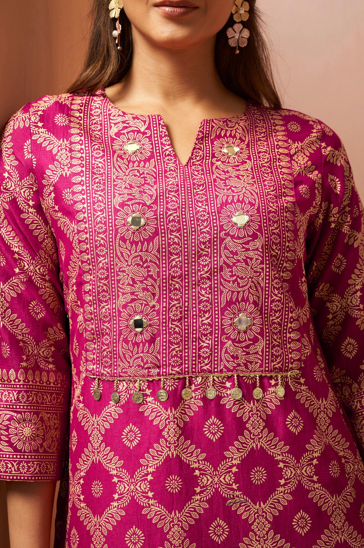 Women's Pink Foil Printed Vichitra Silk Co-Ord Set
