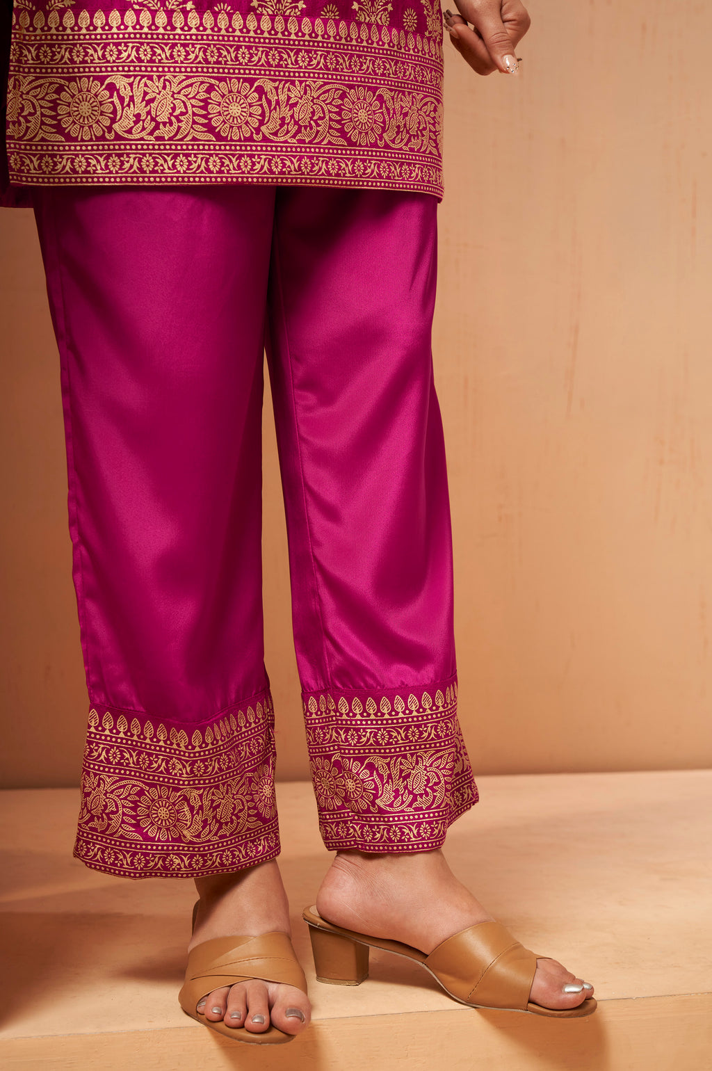 Women's Pink Foil Printed Vichitra Silk Co-Ord Set