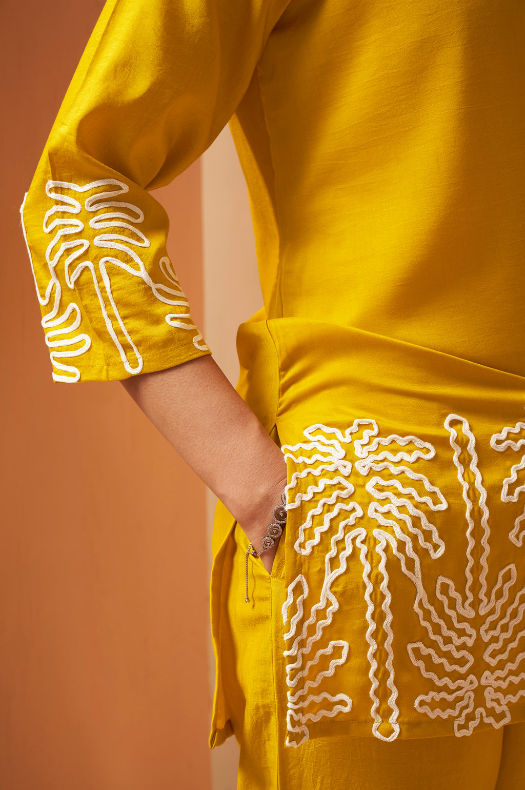 Mustard Embroidered Cotton Blend Co-Ord Set