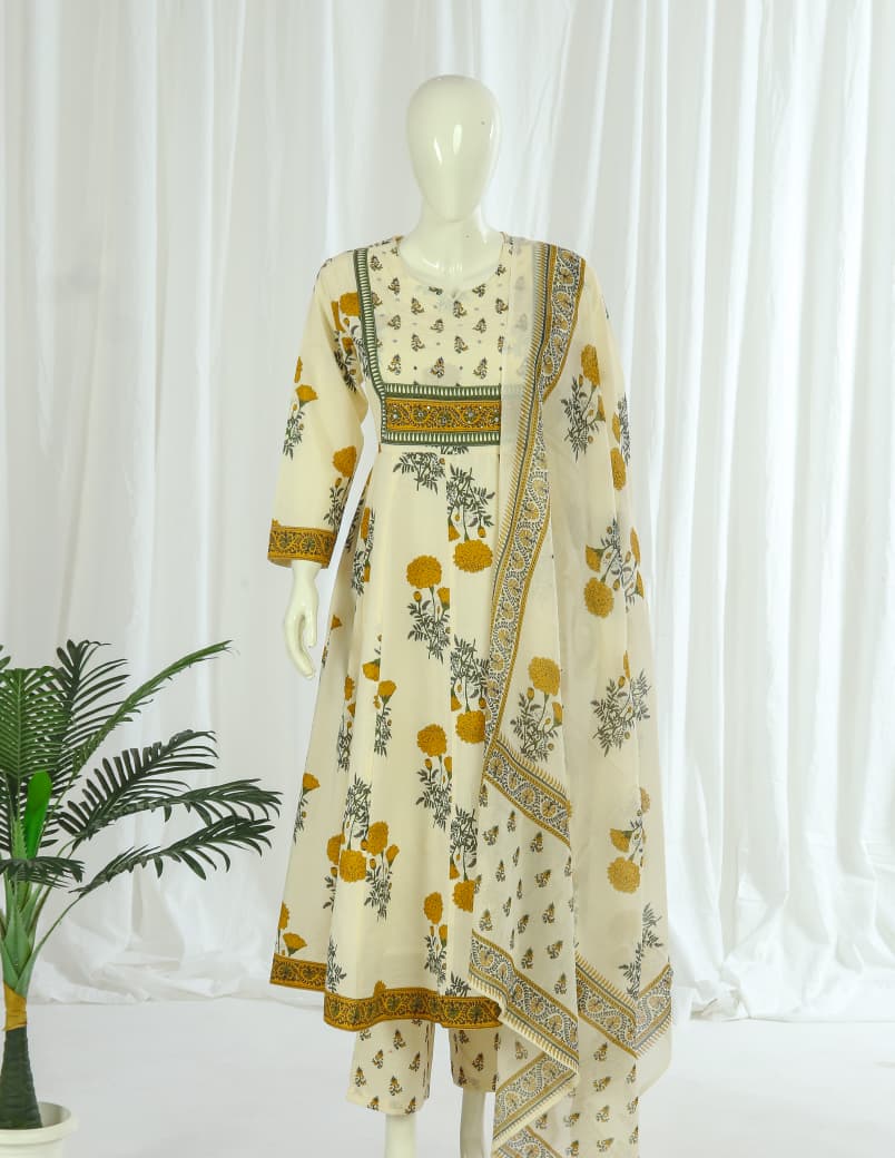 Premium 60-60 Cotton Anarkali Pant Dupatta with Lining