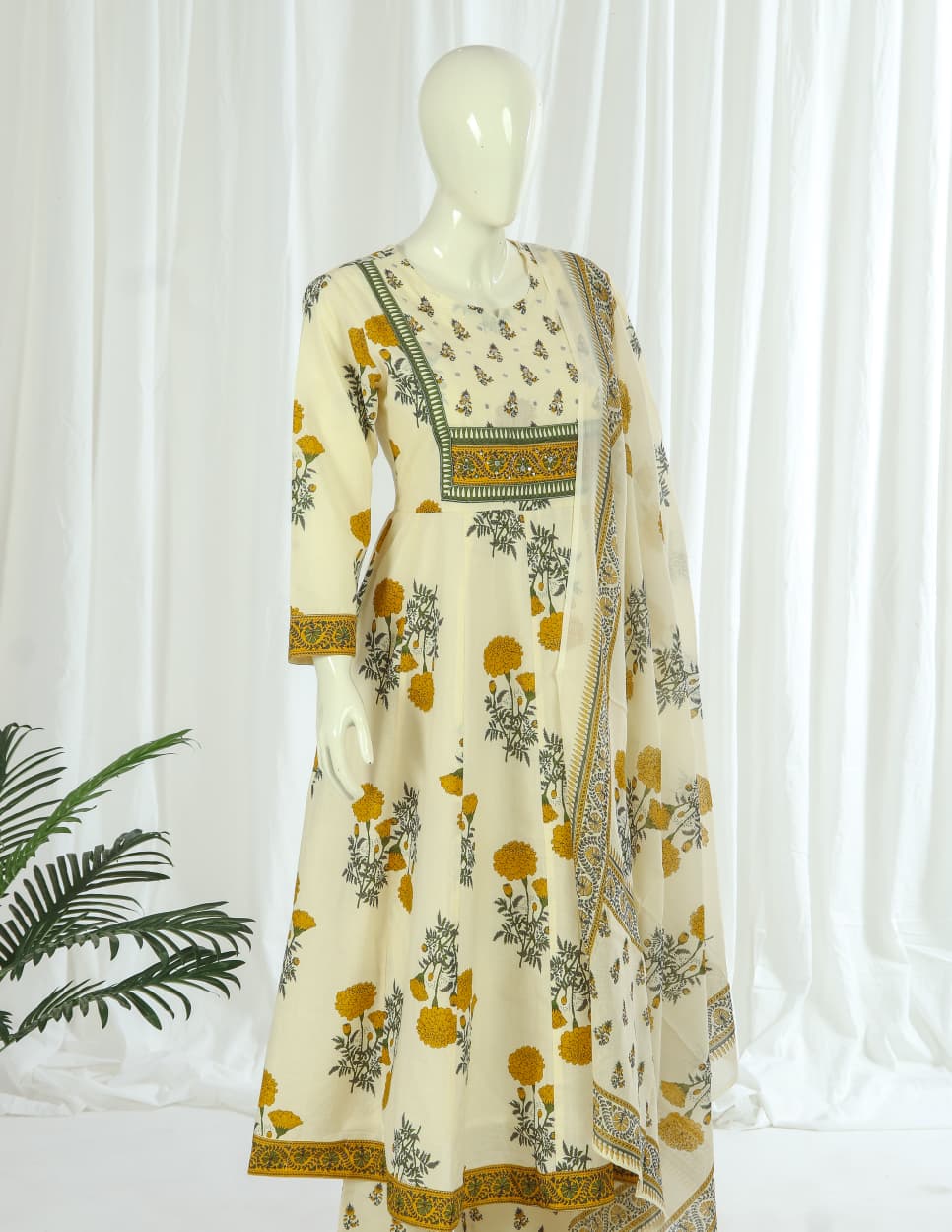Premium 60-60 Cotton Anarkali Pant Dupatta with Lining