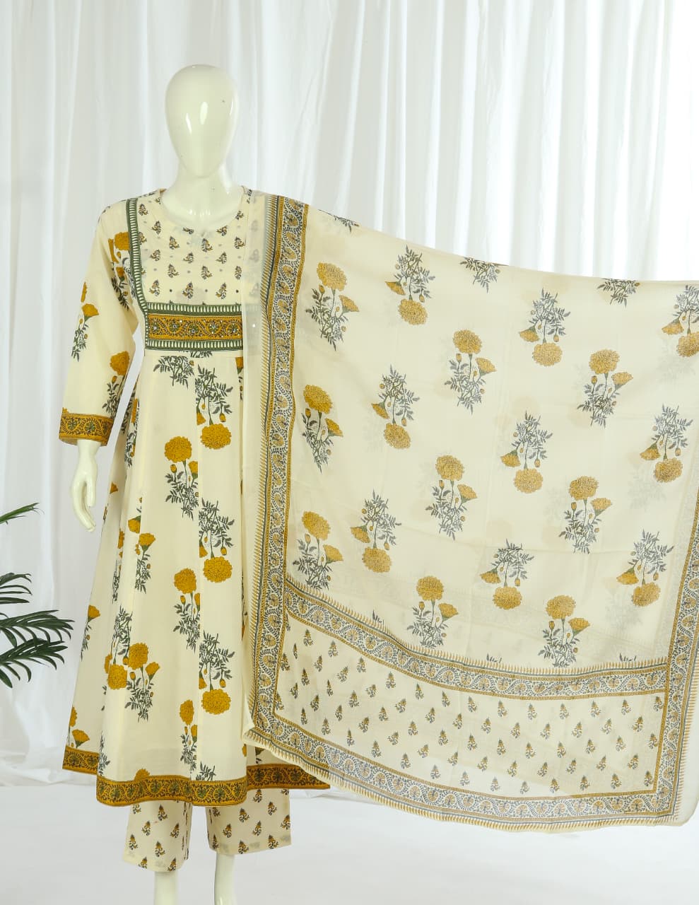 Premium 60-60 Cotton Anarkali Pant Dupatta with Lining