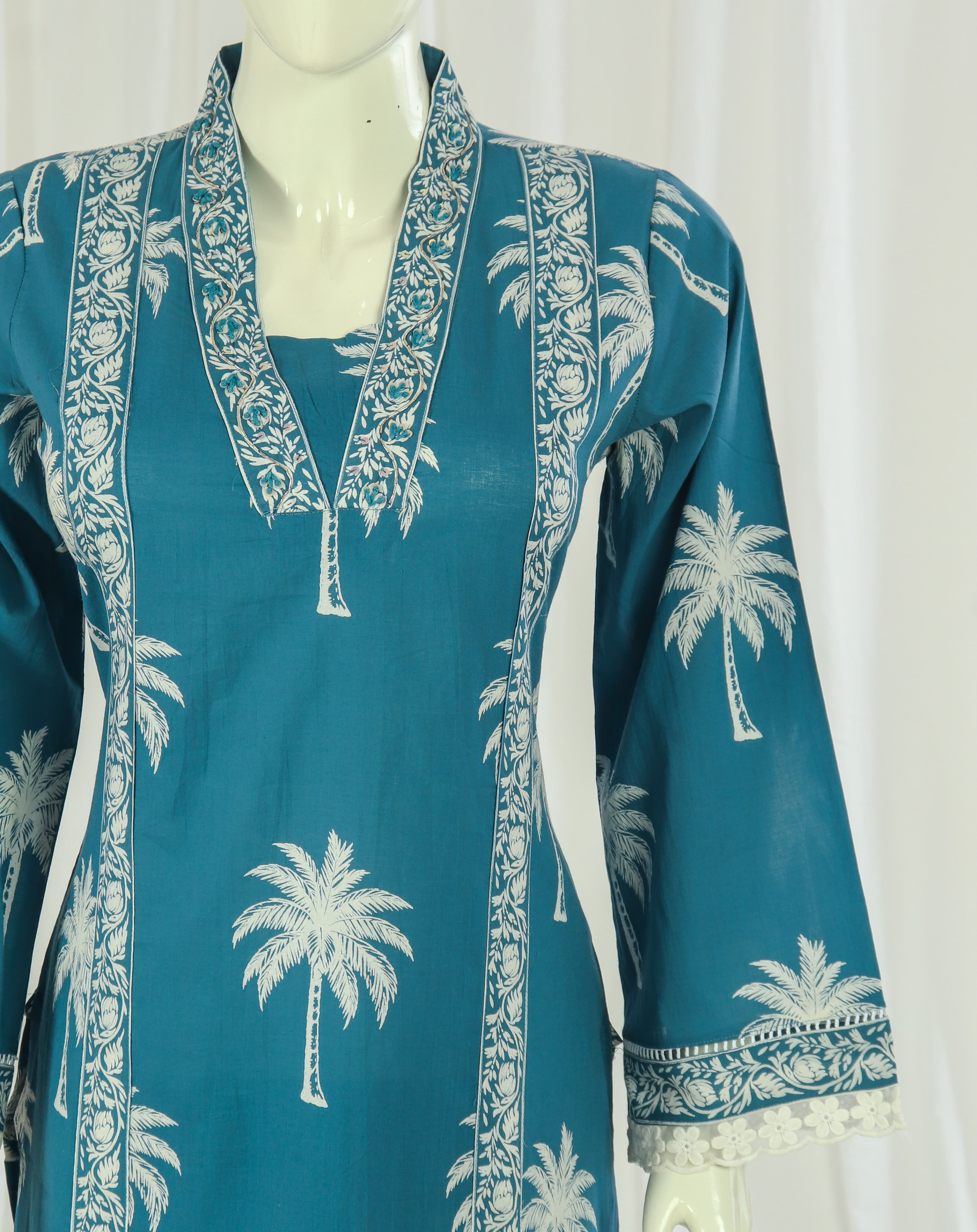Premium 60-60 Cotton Pakistani Style Sleeves Kurti Palazzo Dupatta