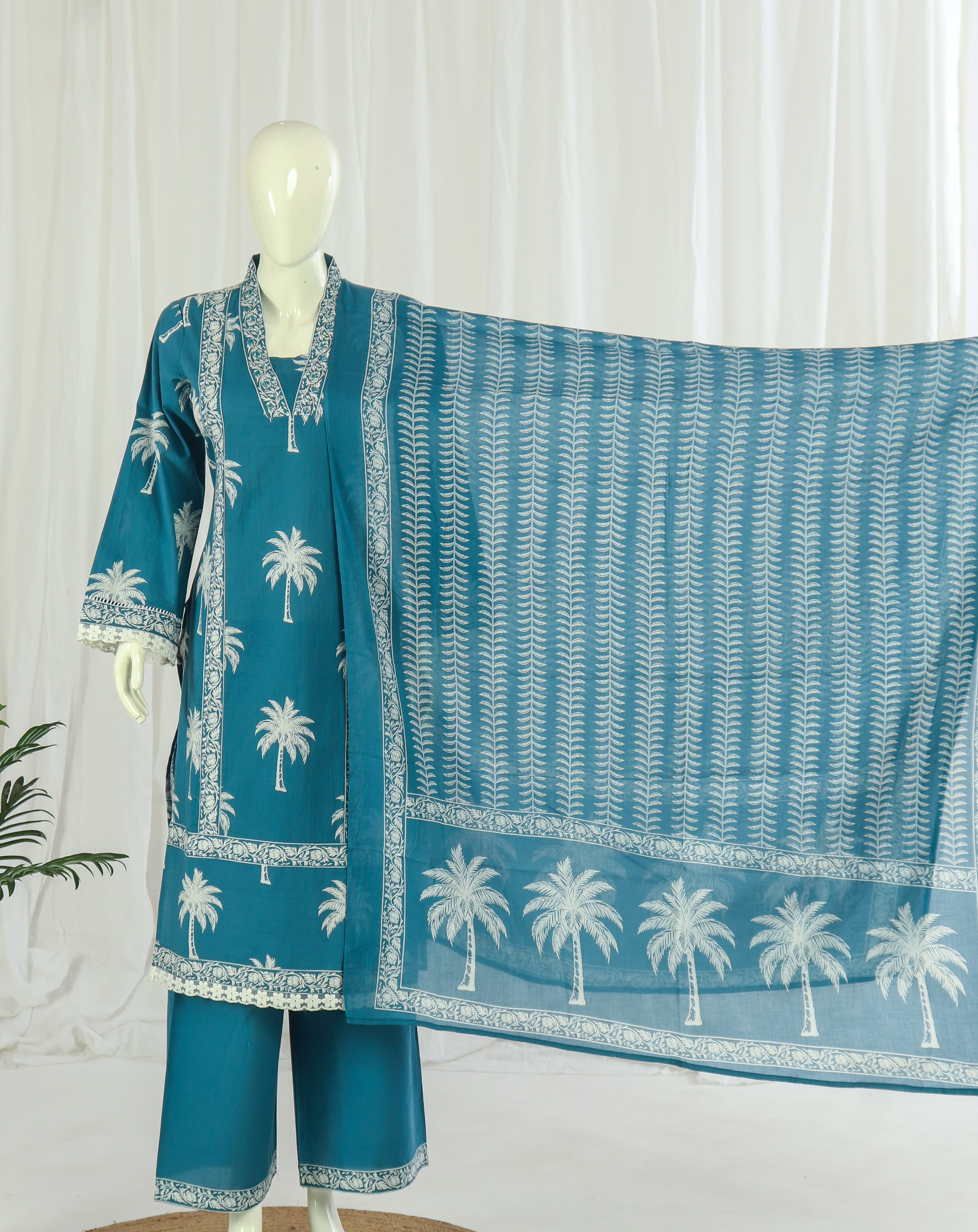 Premium 60-60 Cotton Pakistani Style Sleeves Kurti Palazzo Dupatta
