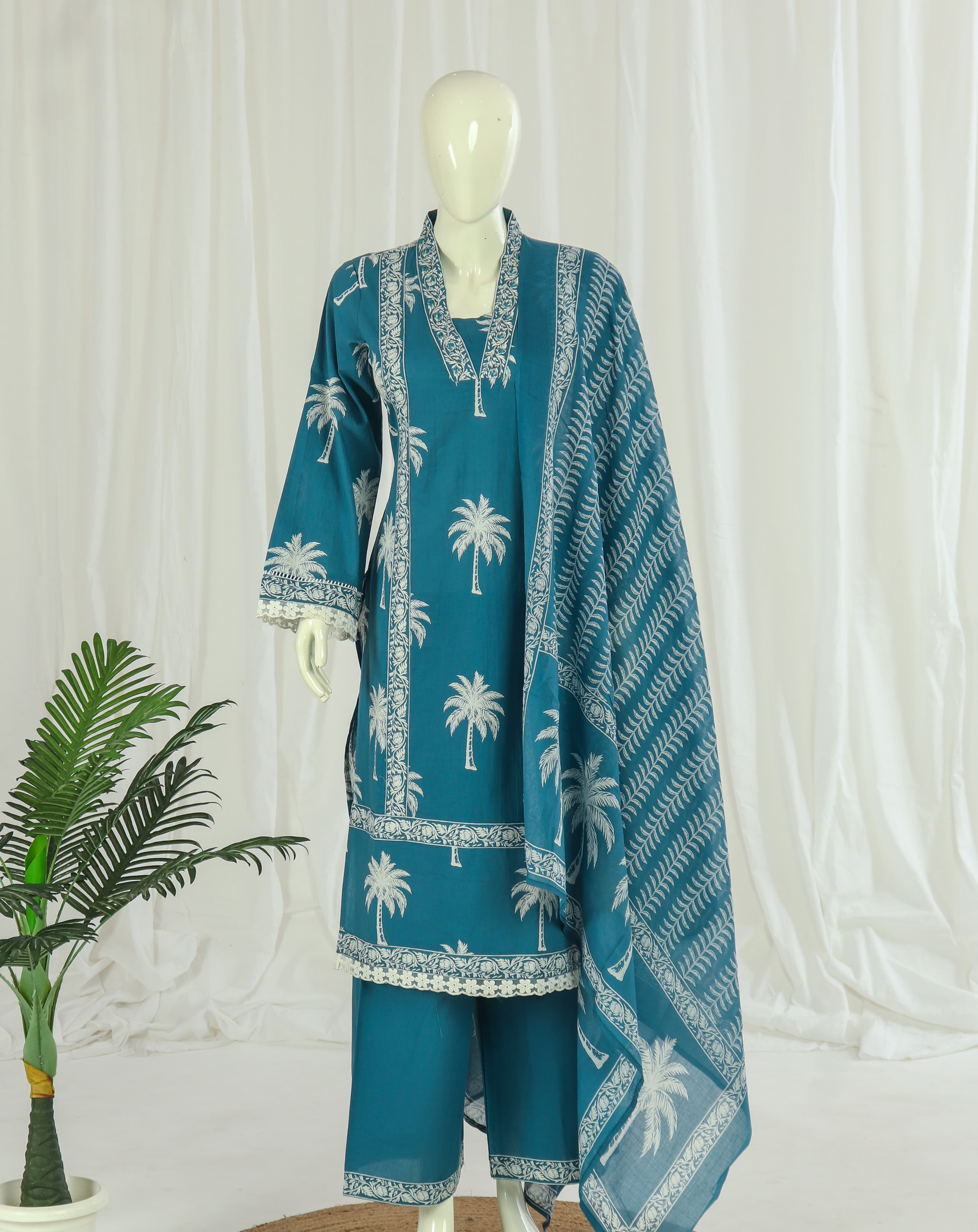 Premium 60-60 Cotton Pakistani Style Sleeves Kurti Palazzo Dupatta
