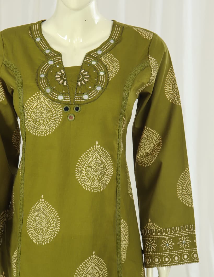 Premium 60-60 Cotton Pakistani Style Sleeves Kurti Palazzo Dupatta