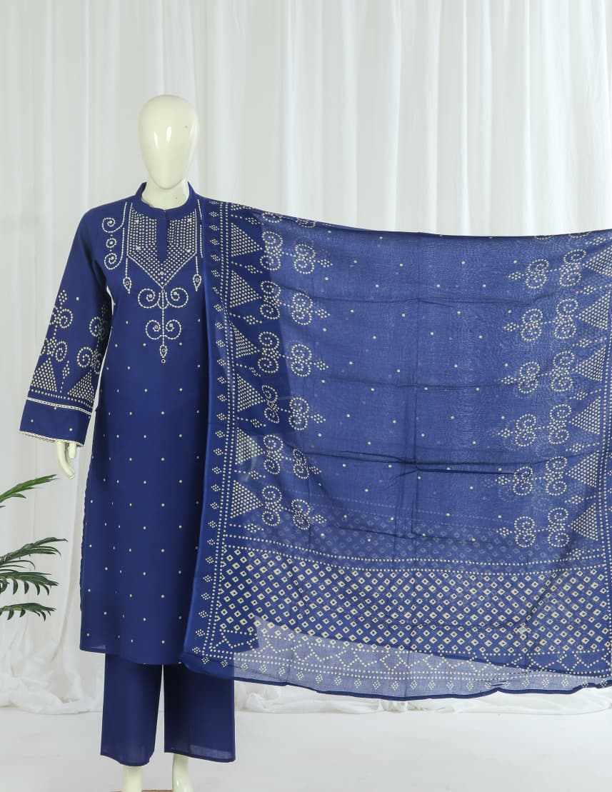 *Teej Special Bandhej* A-line Side Slits Kurti Pant Dupatta  Pakistani Style Full Sleeves
