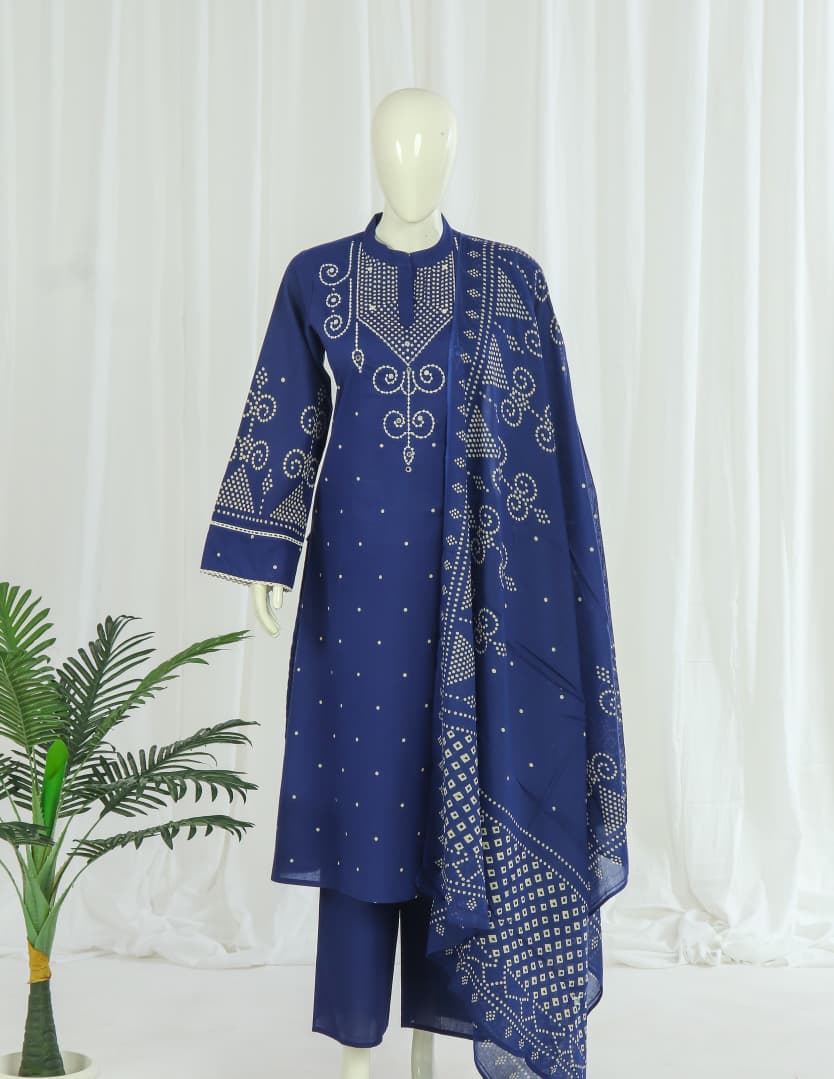 *Teej Special Bandhej* A-line Side Slits Kurti Pant Dupatta  Pakistani Style Full Sleeves