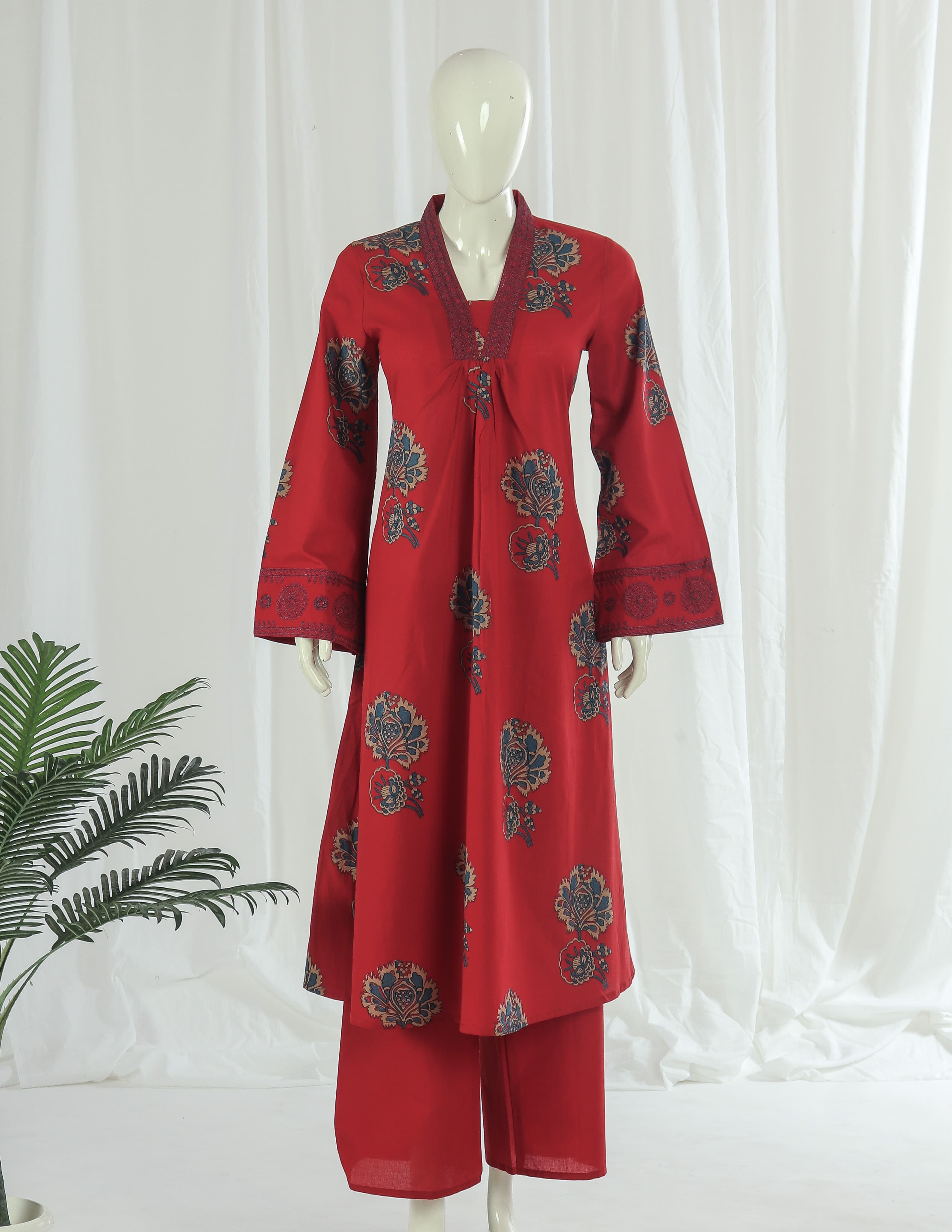 Premium 60-60 Cotton A-line Anarkali Kurti Palazzo Dupatta
