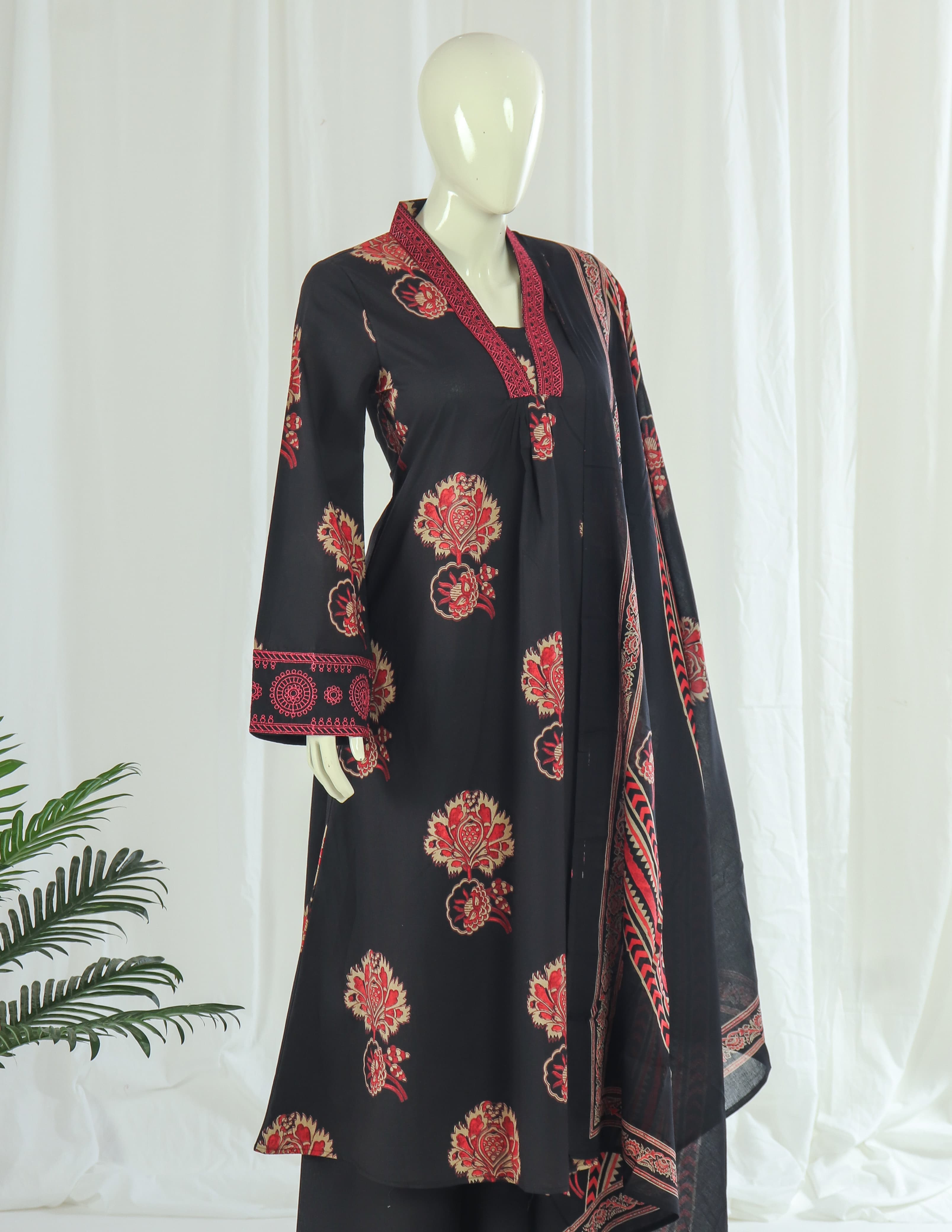 Premium 60-60 Cotton A-line Anarkali Kurti Palazzo Dupatta