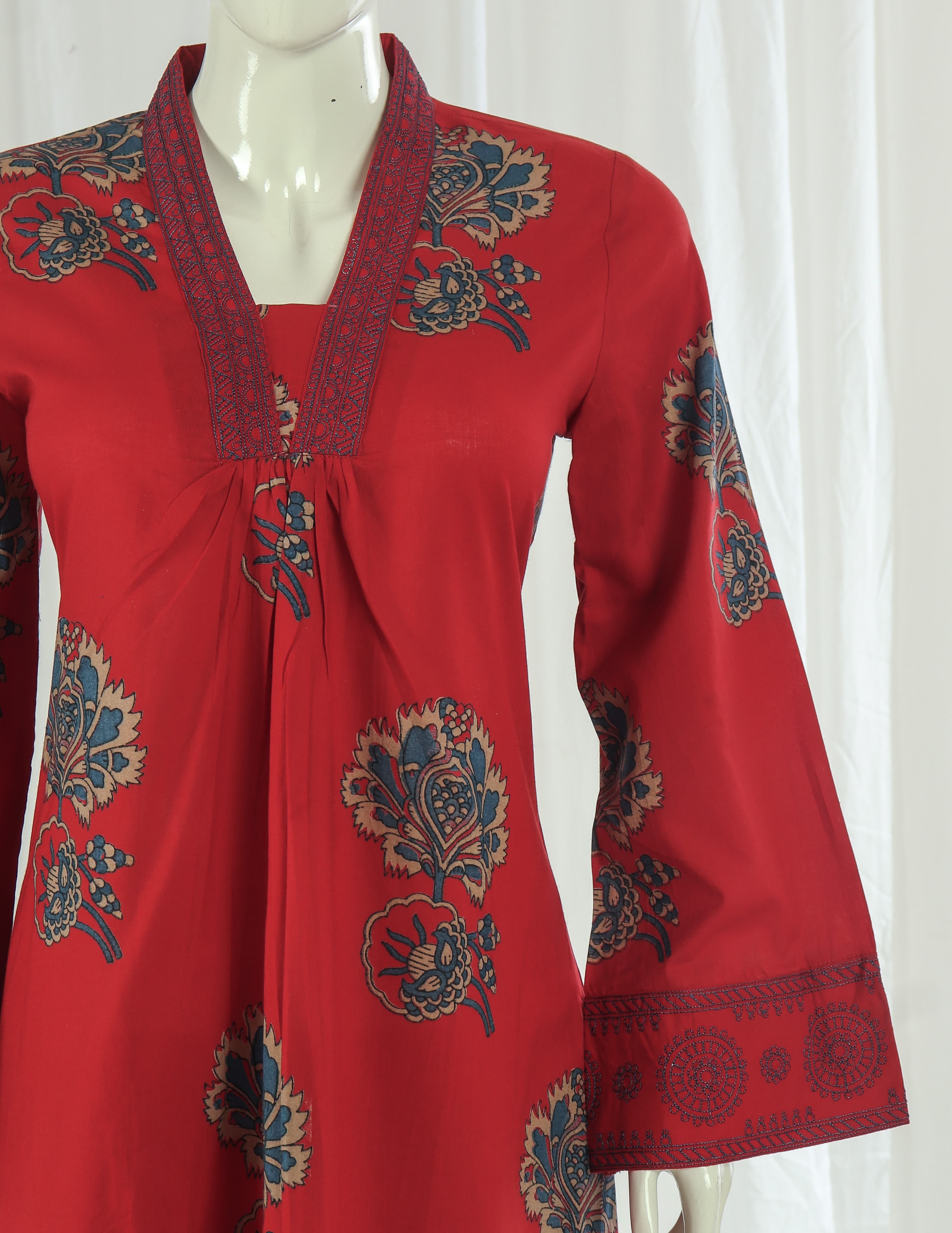Premium 60-60 Cotton A-line Anarkali Kurti Palazzo Dupatta