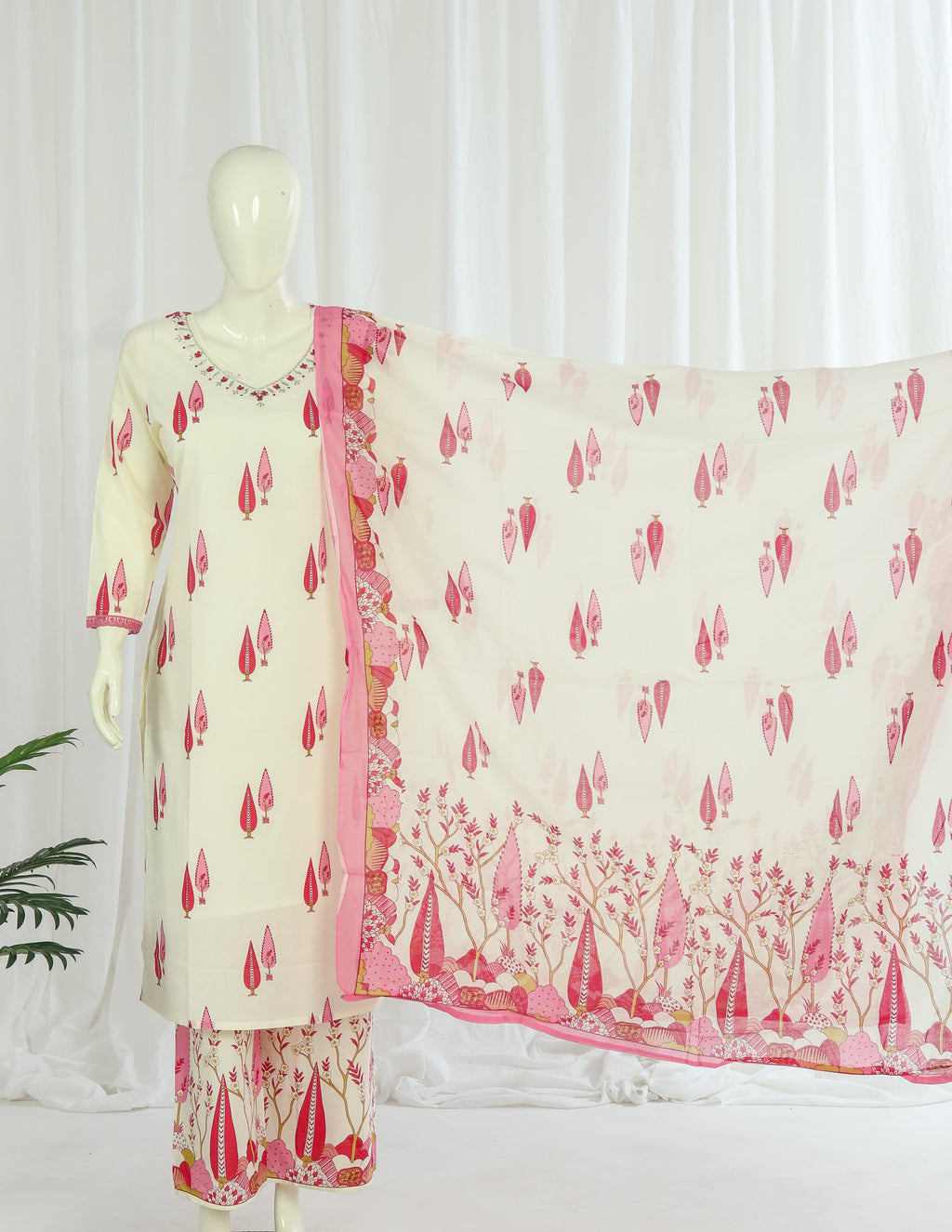 Premium 60-60 Cotton Kurti Palazzo Dupatta With Lining