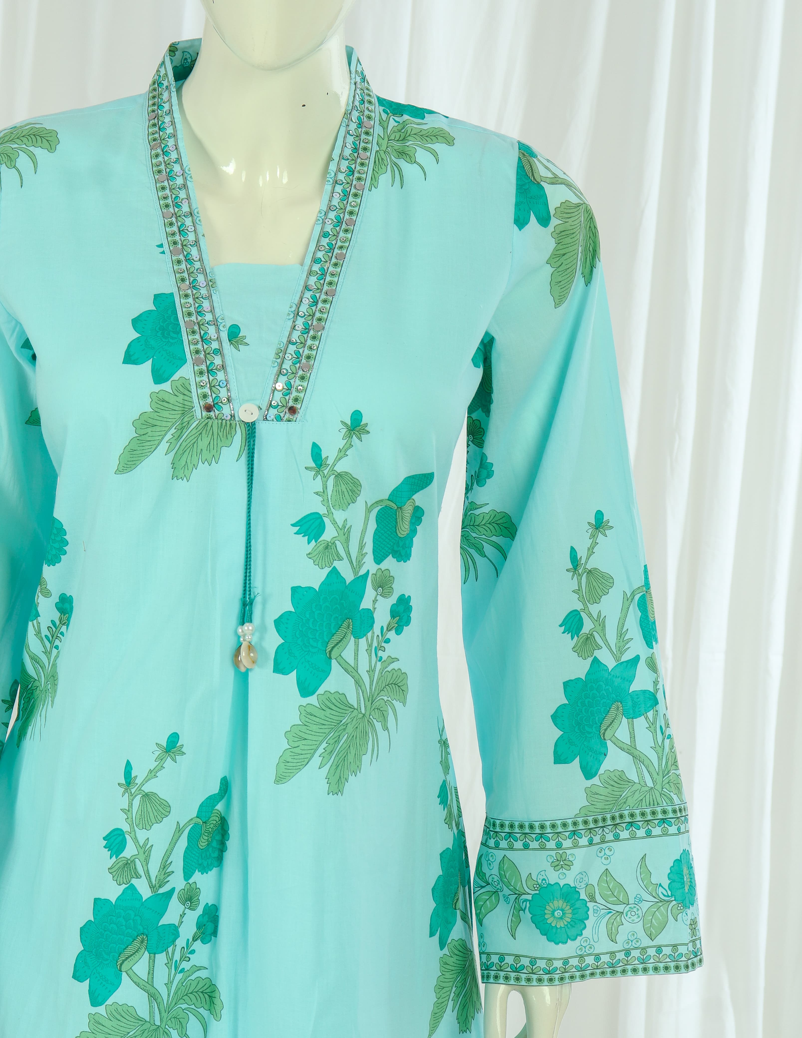 Premium 60-60 Cotton Pakistani Sleeves A-line Anarkali Kurti Palazzo Dupatta With Lining