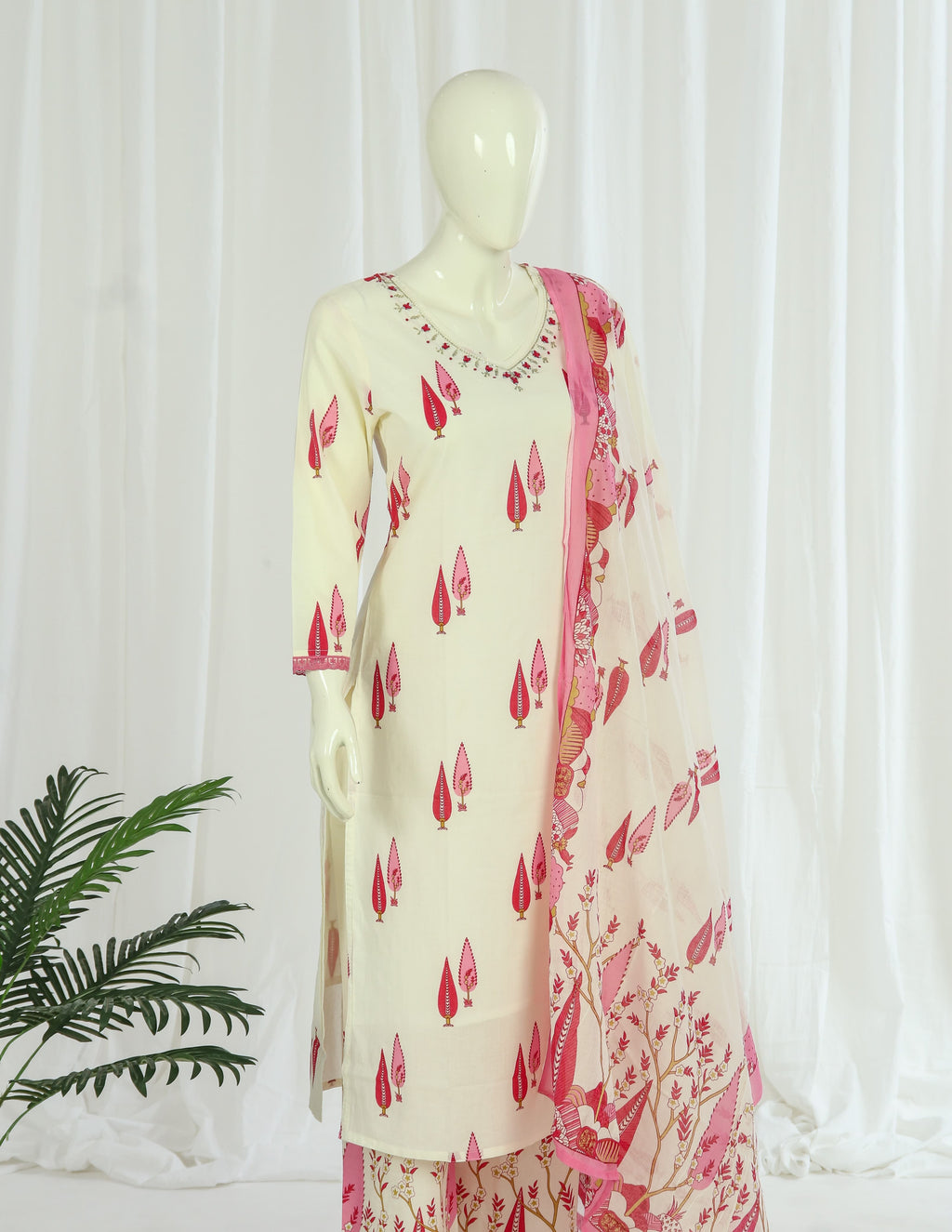 Premium 60-60 Cotton Kurti Palazzo Dupatta With Lining