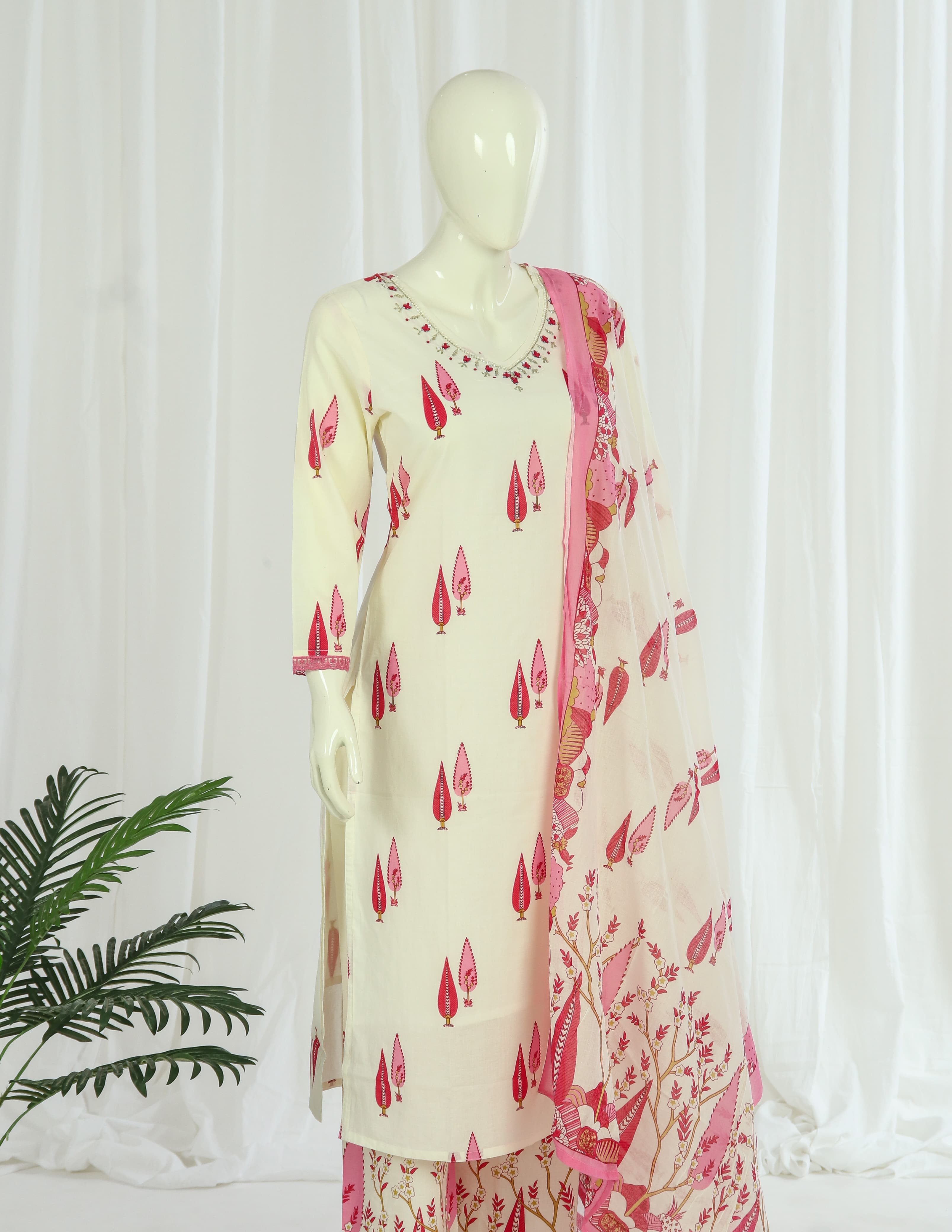 Premium 60-60 Cotton Kurti Palazzo Dupatta With Lining