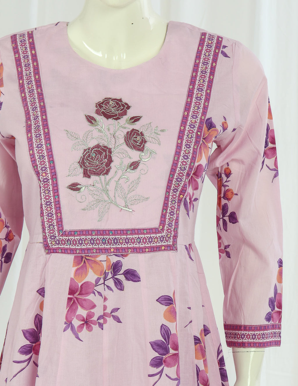 Premium 60-60 Cotton A-line Anarkali Kurti Palazzo Dupatta