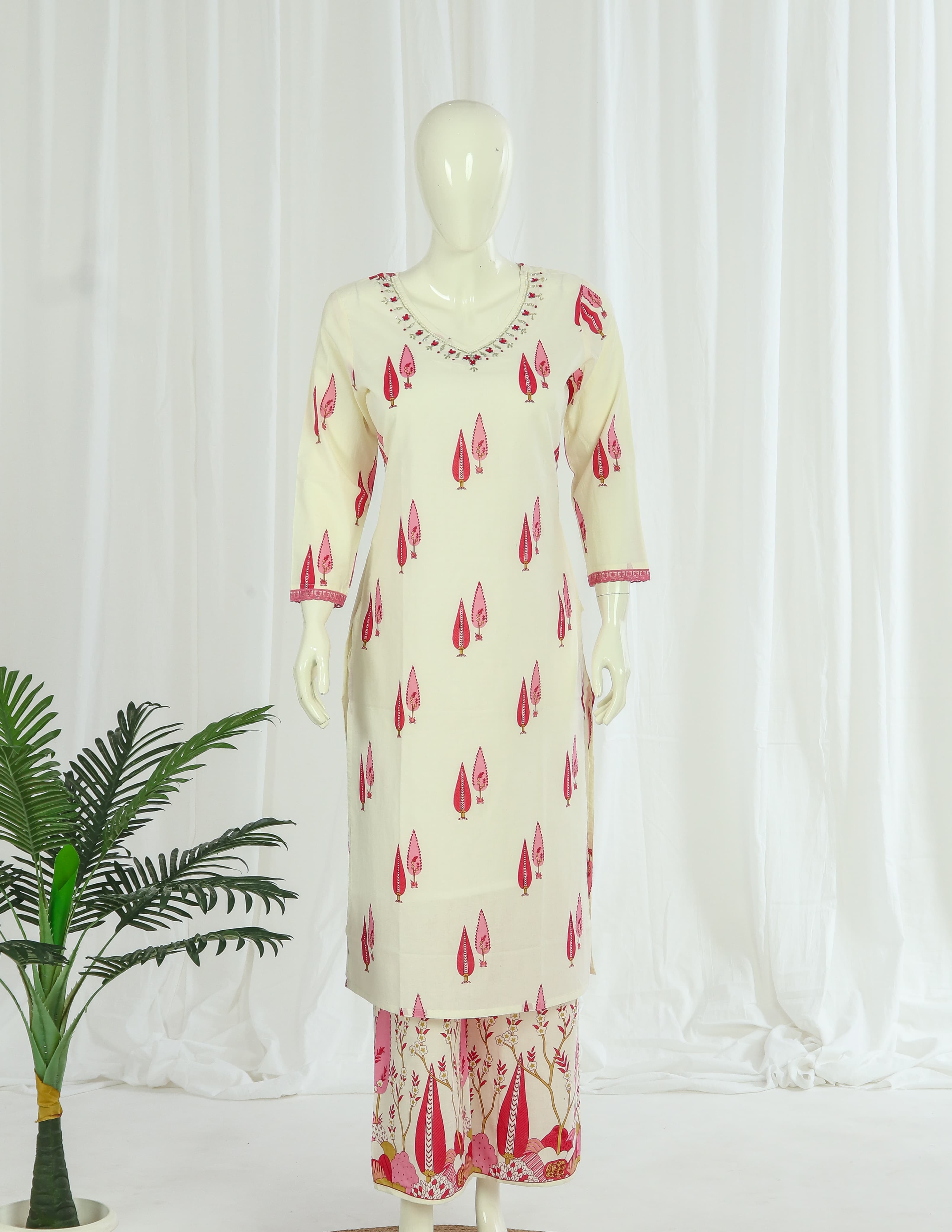 Premium 60-60 Cotton Kurti Palazzo Dupatta With Lining