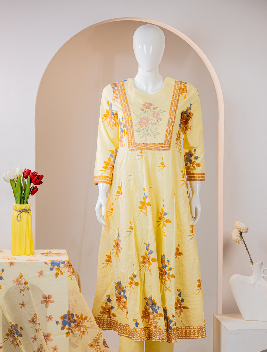 Cotton Anarkali Kurti Pant Dupatta With Lining