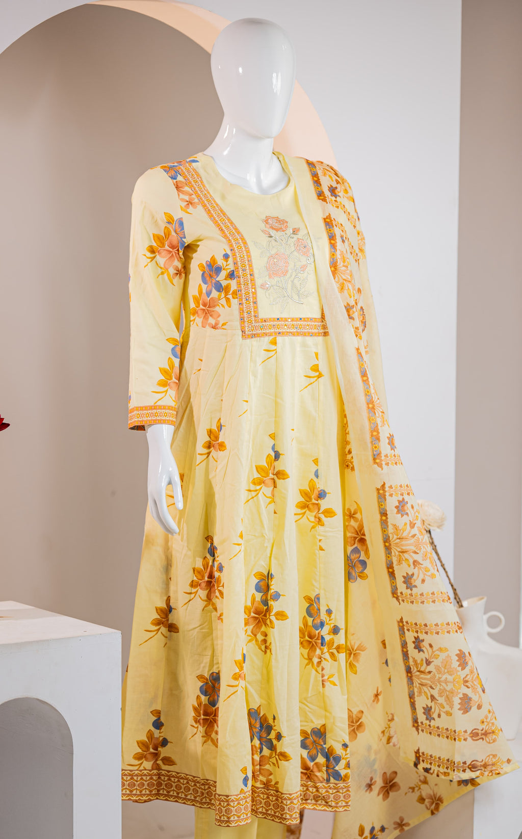 Cotton Anarkali Kurti Pant Dupatta With Lining