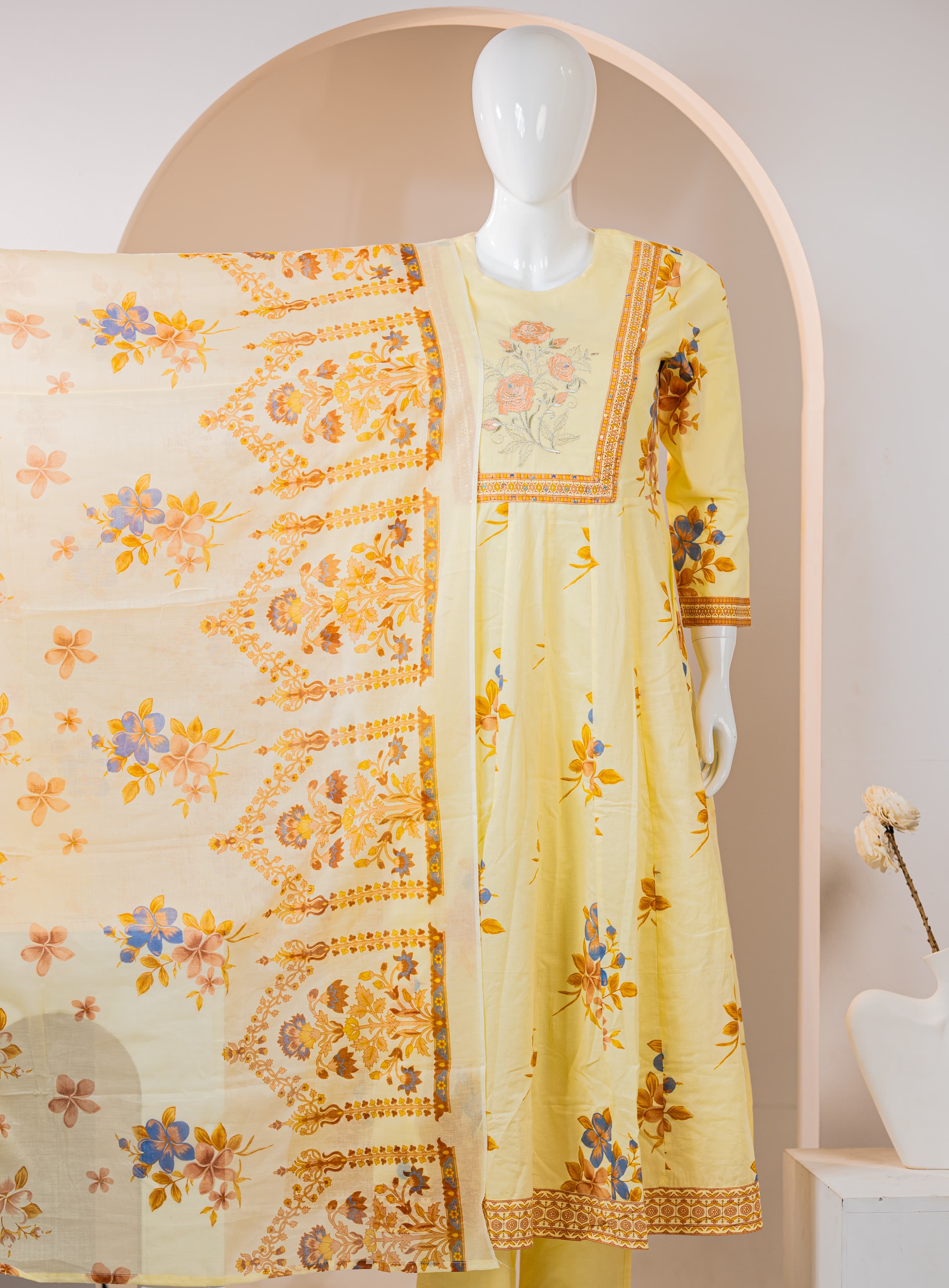 Cotton Anarkali Kurti Pant Dupatta With Lining