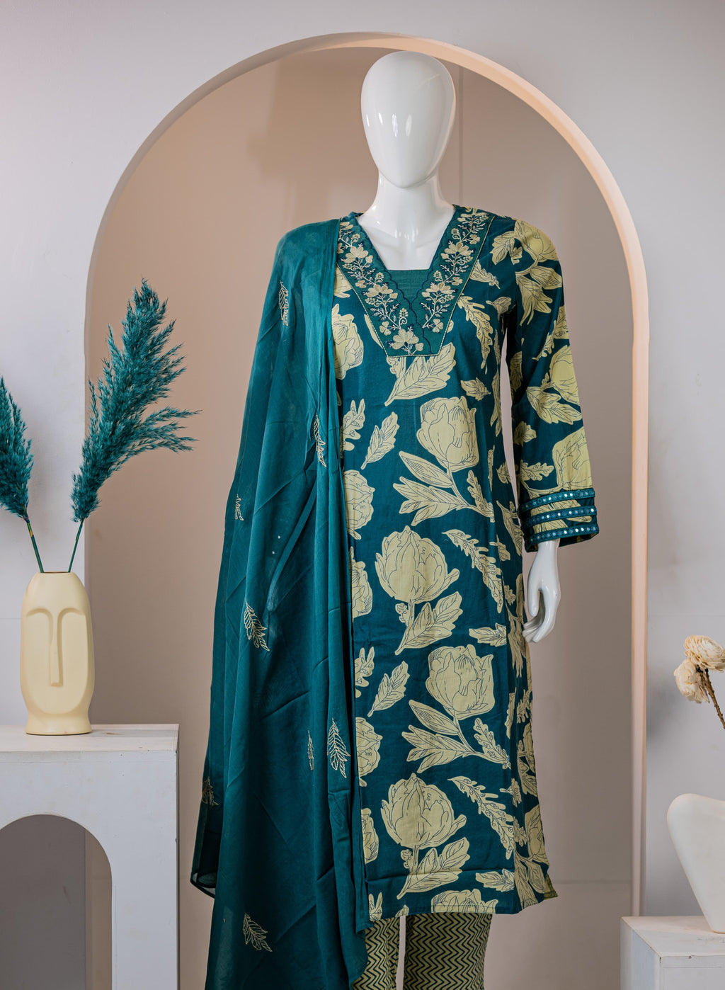 Cotton Kurti Pant Dupatta Set