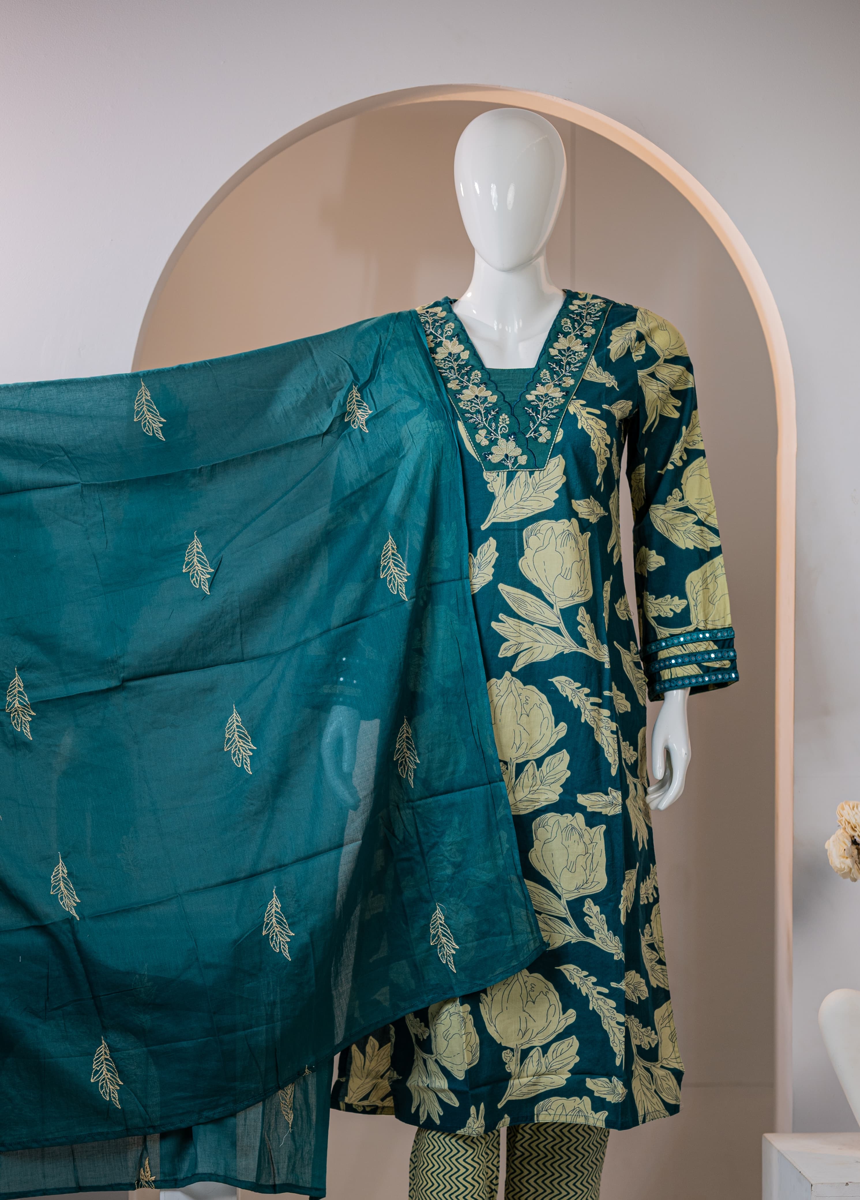 Cotton Kurti Pant Dupatta Set