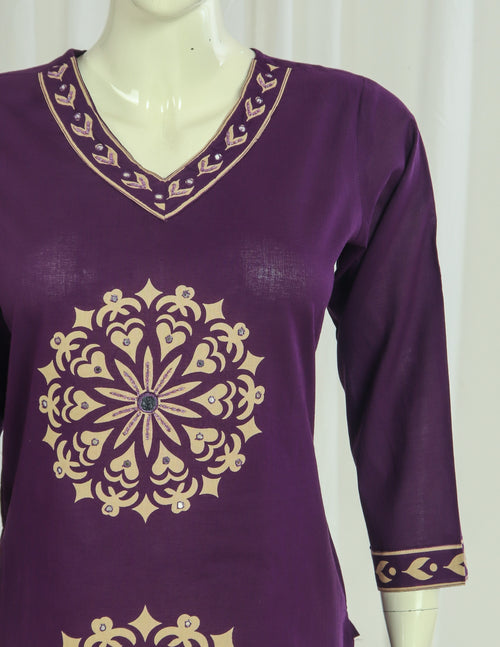 Cotton A-line Side-Slit Kurti Palazzo Dupatta