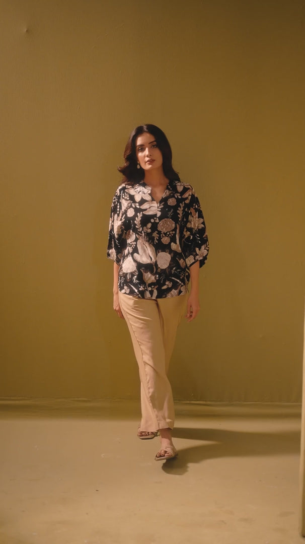 Black and Brown Viscose Reyon Printed Top and Pant Co-ord Set